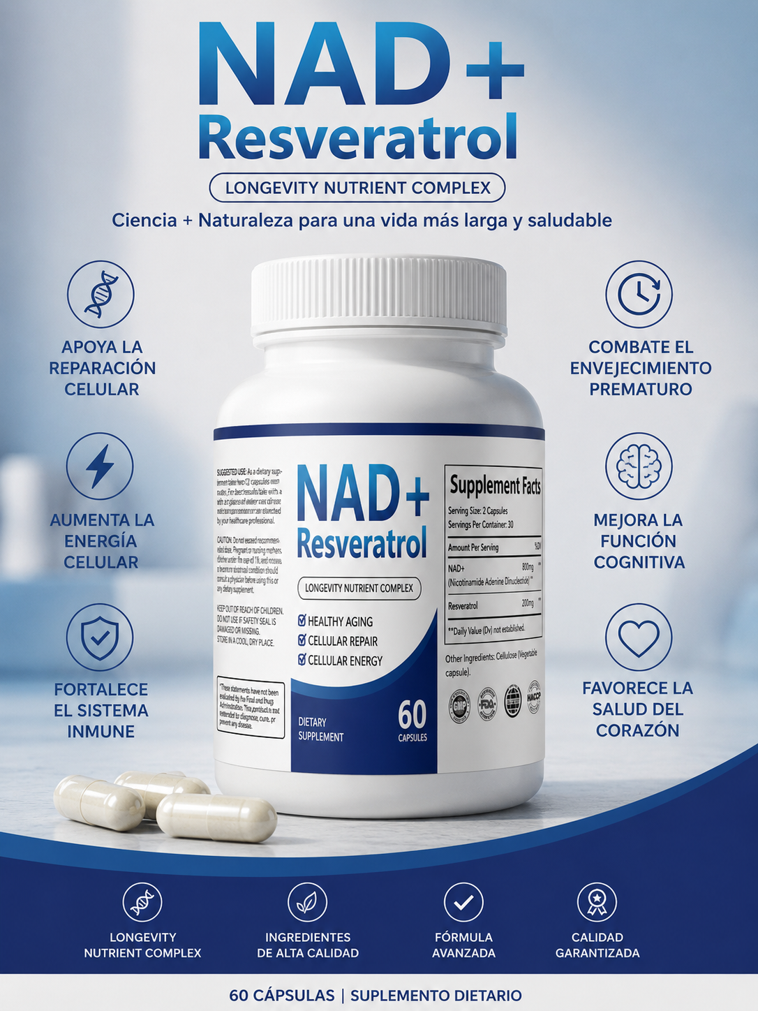 NAD + Resveratrol - Complejo Nutricional de Longevidad