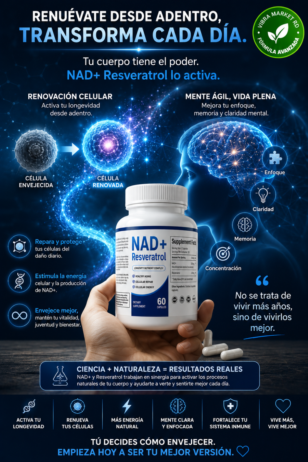 NAD + Resveratrol - Complejo Nutricional de Longevidad